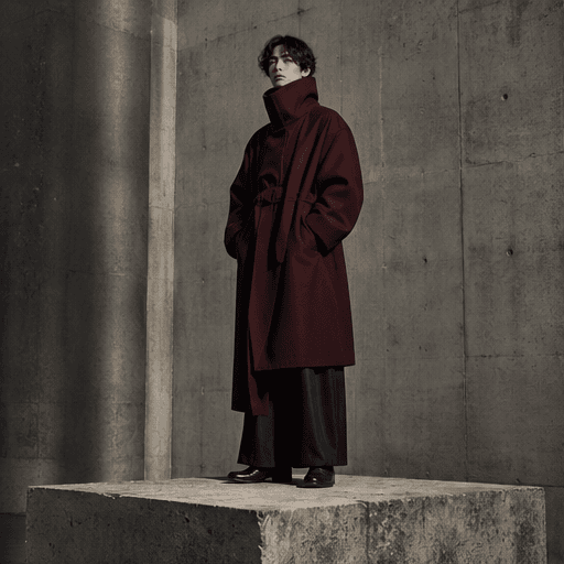 NOIR FORM 첫 컬렉션의 버건디 폴드 코트